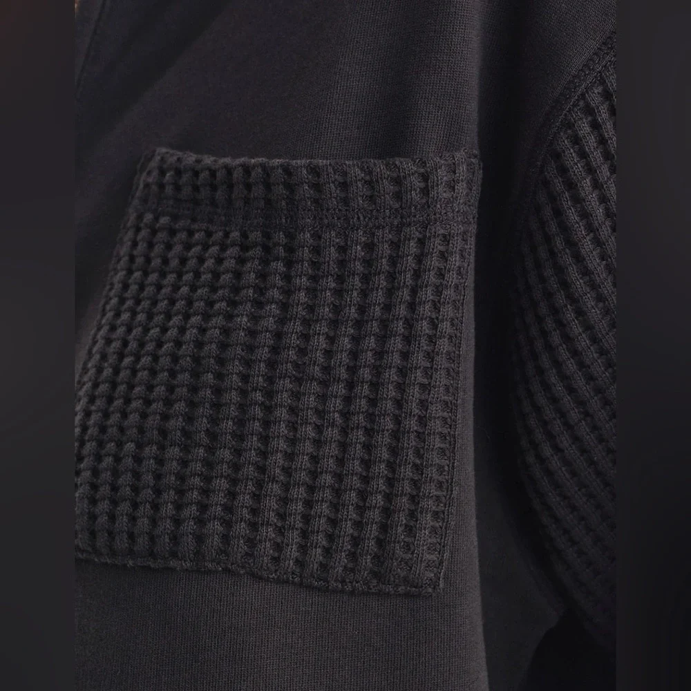 Mate The Label Organic Fleece and Waffle Cropped Half-Zip Sweatshirt Onyx Small - Picture 4 of 11